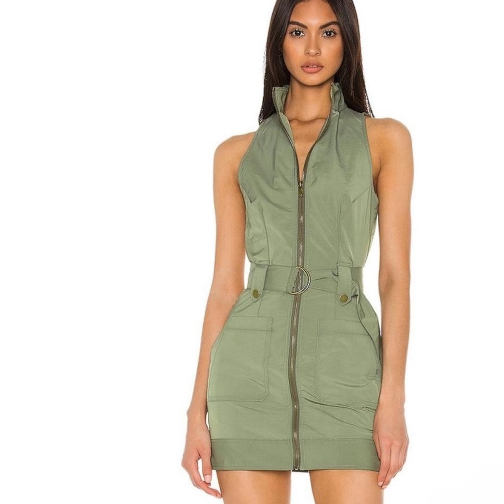 REVOLVE Olive Green Zip-Front Mini Dress